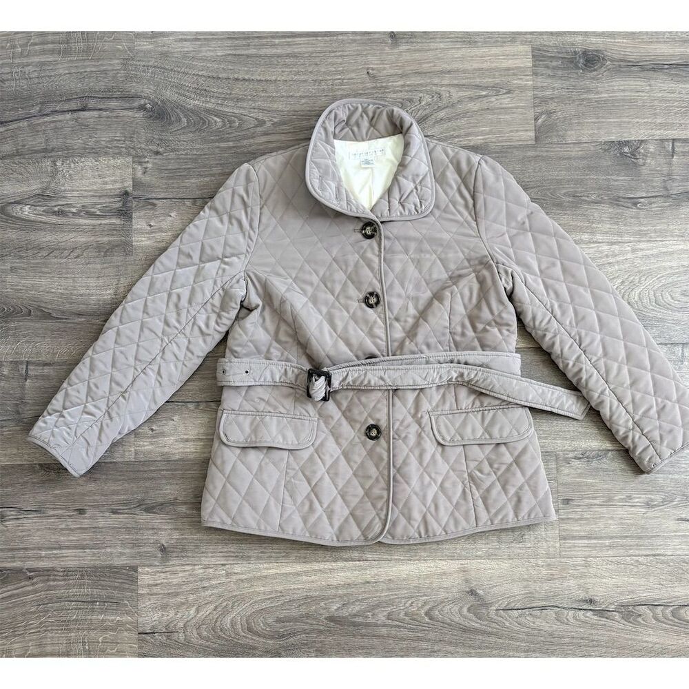 Geoffrey Beene Women's XL Tan Quilted‎ Belted Jacket Coat Mid-Length
